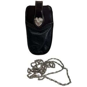 Brighton Genuine Leather Silver Tone Heart Brown Black Eyeglass Case Bag